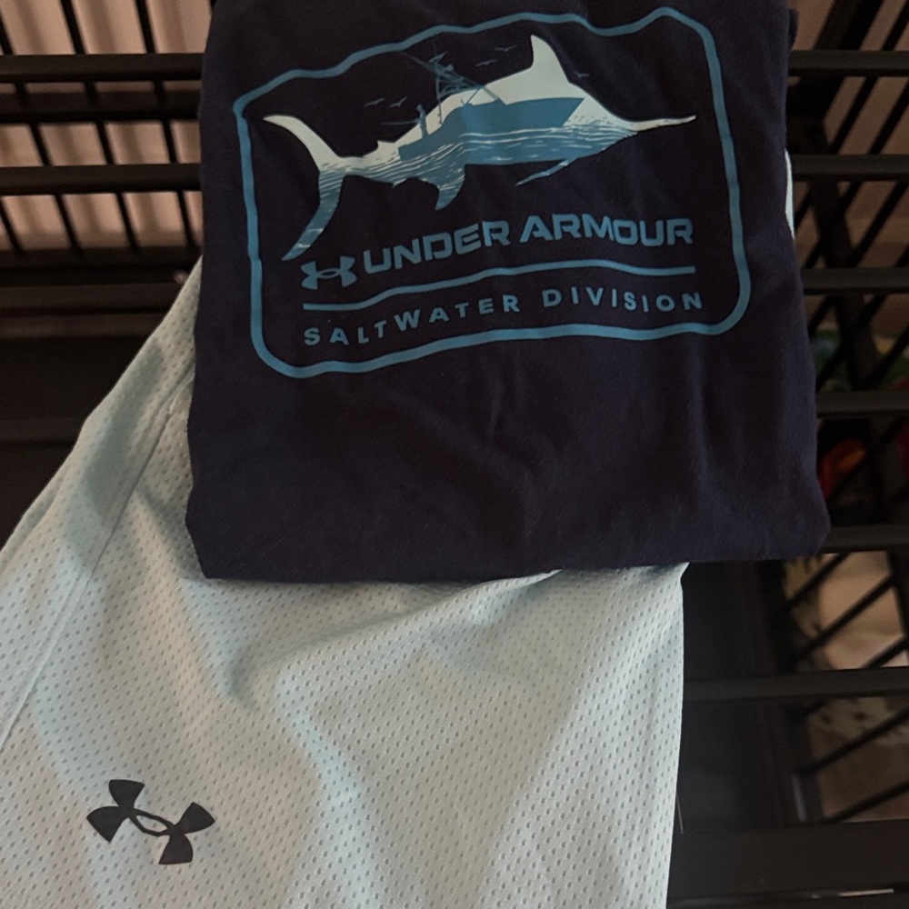 Under Armour Shark Graphic Tee and Light Blue Shorts